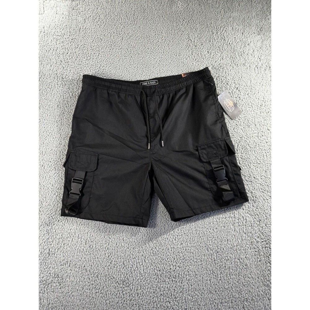 Fire & Rain Cargo Shorts Men 38‎ Slim Black Tech Wear Buckle Strap Grunge Gorp